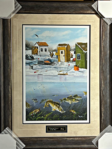 Ray Mertes Fishing Frenzy Ice fishing Art Print-Framed 24 x 31