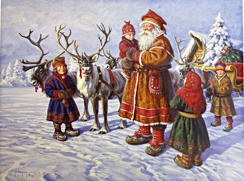 Robert Duncan, Be Back Soon Santa and Reindeer Print- 16 x 12