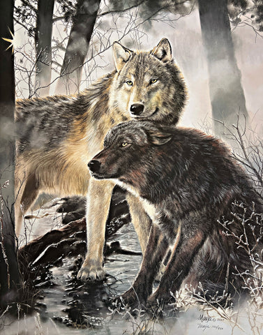 Maija Signed/Numbered Native American Wolf Art Print Devotion with COA (22"x28")