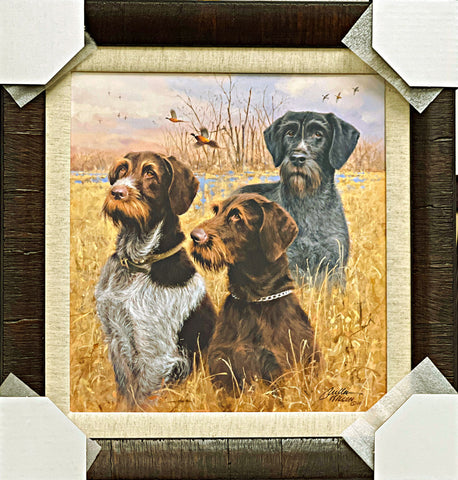 James Killen Great Hunting Dogs II-Drahthaar Framed Signed Canvas Giclee 18 x 19