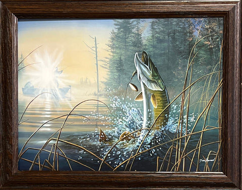 Jim Hansel Waking the Giant Fishing Musky Art Print-Framed 18.5 x 14.5