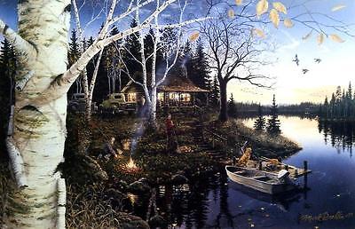 Mark Daehlin " Closing Time" Cabin Lake Ducks Dog Print Image 29" x 19"