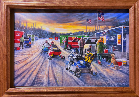 Kevin Daniel Ice Castle Daze Snowmobile Art Print-Framed-Oak 20 x 15