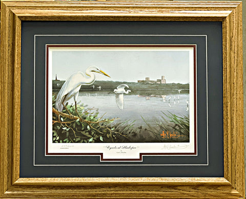 Les Kouba Egrets at Shakopee S/N Art print-Framed 21 x 17