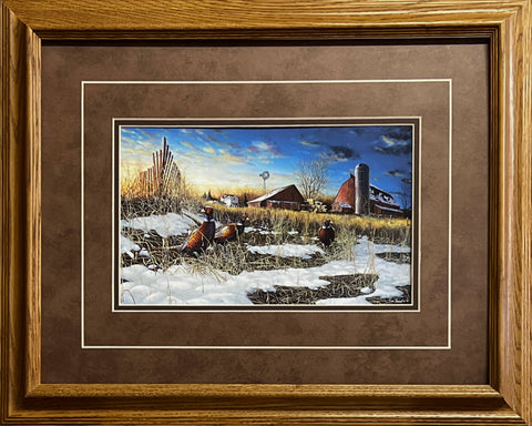 Jim Hansel "Harvest Roosters" Pheasant Farm Print-Framed  21" x 17"