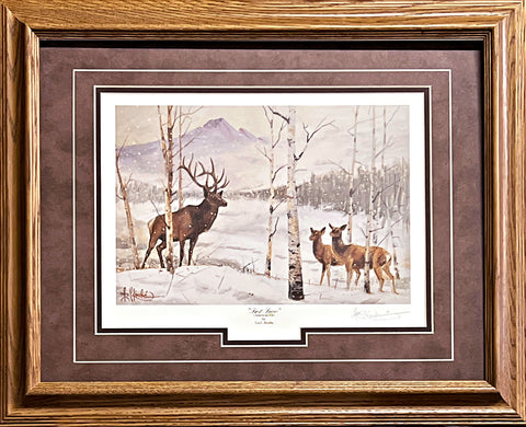 Les Kouba First Snow Elk Art Print-Signed-Framed 21 x 17