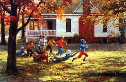 Andy Thomas Fall football Boys Art Print-Signed  17 x 11