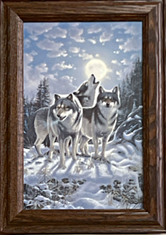 Derk Hansen Midnight Watchers Wolf Print-Framed 10.5 x 14.5