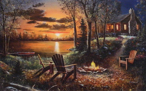 Jim Hansel Fireside Cabin Lake Art Print Image 12 x 7.75