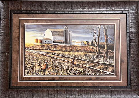 Jim Hansel Art The Crossing Pheasant Farm Art Print Framed 27.5 x 19.5