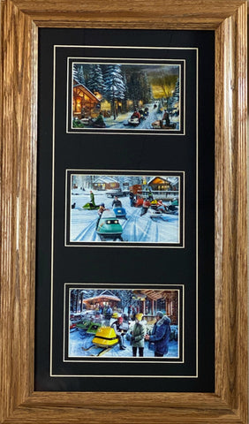 Kevin Daniel Snowmobile Trilogy Art Print-Framed-Oak  13 x 23