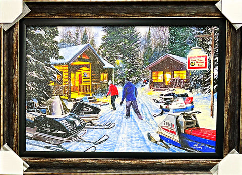 Kevin Daniel Full House Snowmobile Bar S/N Art Print Framed 36 x 26