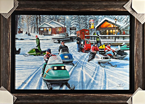 Kevin Daniel Poker Runs II Snowmobile Hamm's Bear Art Print-Framed 36 x 26