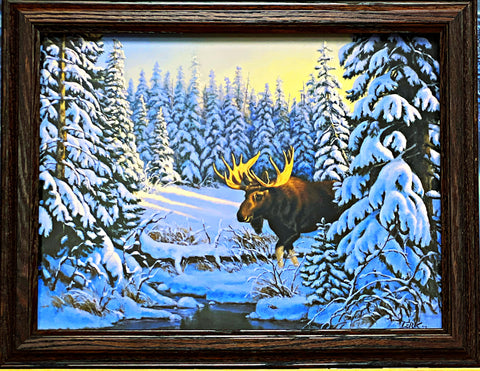 Derk Hansen The Loner Moose Winter Art Print-Framed 18.5 x 14.5