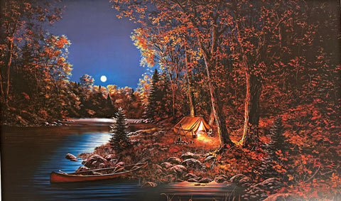 Jim Hansel Evening Serenity Camping Lake Full Moon Art Print 21.5 x 13.5