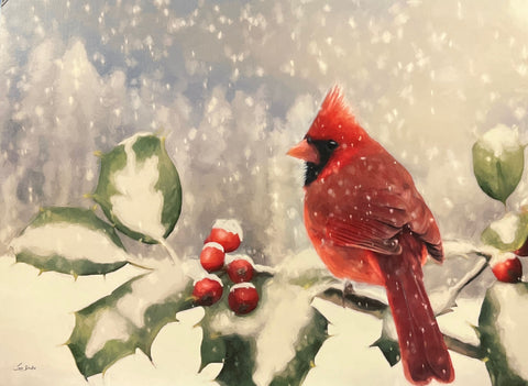 Lori Deiter Winter Cardinal Art Print Holly Berry Cardinal (16"x12")