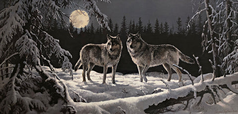 Persis Clayton Weirs Moonrise-Wolves S/N Art Print 25.5 x 12.5