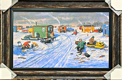 Ken Zylla Shanty Town Snowmobile Ice Fishing Art Print-Framed 37 x 24.5