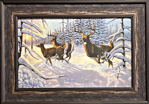 Gene Stewart Framed Whitetail Deer Art Print Winter Glory (27.5x19.5)