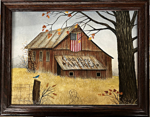 Linda Spivey Flag Barn Art Print Autumn's Patriotic Whisper-Framed 18.5 x 14.5