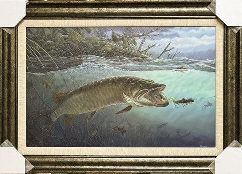 Terry Doughty on the Edge Musky Art Print-Framed 30.5 x 22