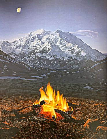 Lawrence Starkey Majestic Morning Fire Mountain Moon S/N art Print with certificate