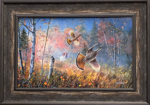 Jim Hansel Quick Escape Grouse Hunting Art Print-Framed 27.5 x 19.5