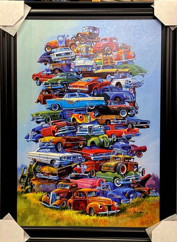 Dale Klee Junk Pile Ford Car Art Print-Framed 25 x 34-Free Shipping