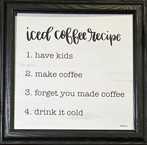 Iced Coffee Recipe art Print Framed 14.5 x 14.5