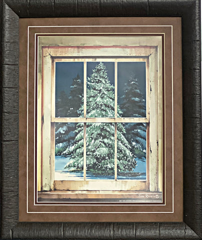 John Rossini Holiday Window Christmas Tree Art Print Framed 19 x 23