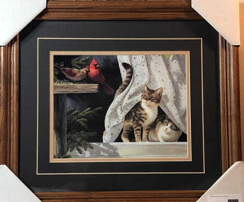 Persis Clayton Weirs Kitten and Cardinal Print-Framed