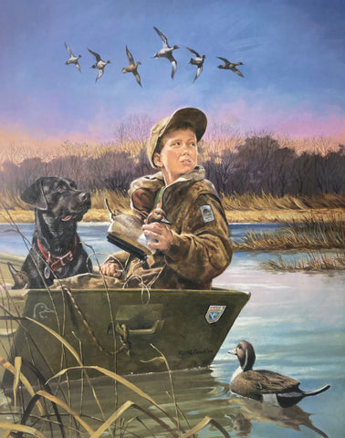 R.J.McDonald BOY S/N Duck PRINT First Flight Sprigs 18 x 22.5