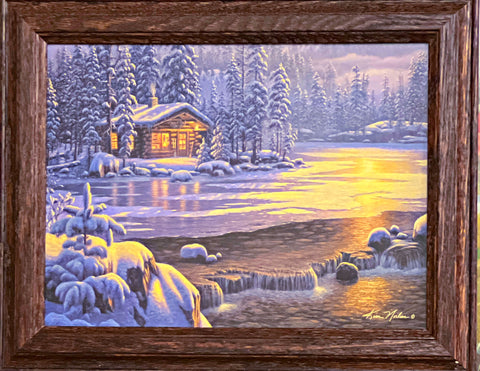 Kim Norlien Cabin on Mountain Lake Art Print-Framed 14.5 x 11.5