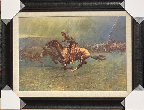 Fredreric Remington Stampede Cowboy Framed Art Print 26 x 20