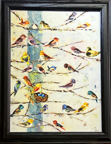 Irani Commuity Birds in a Tree Studio Canvas 14.5 x 18.5