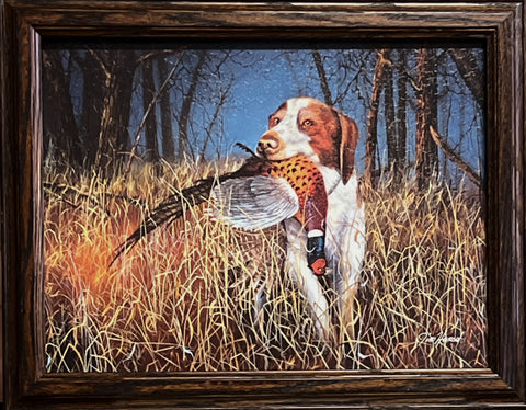 Jim Hansel Britany Pheasant Hunting Dog Art Print-Framed 18.5 x 14.5