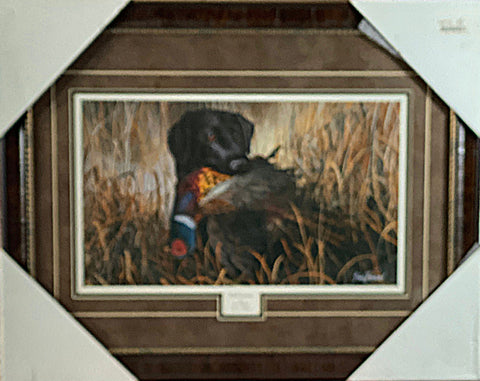 Jim Hansel Bird Season Black Lab Pheasant Art Print-Framed 27.5 x 21.5