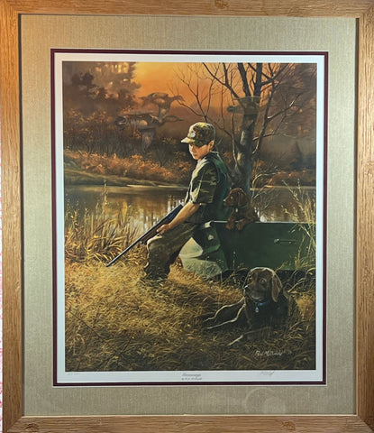 R.J. McDonald Greenwings Boy Duck Hunting Print Framed 27.5 x 31.5