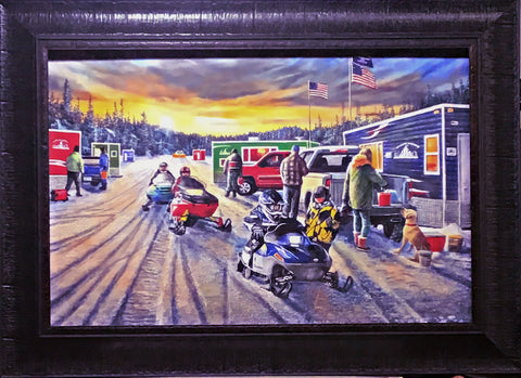 Kevin Daniel Ice Castle Daze Snowmobile Ice fishing Art Print-Framed 22 x 16