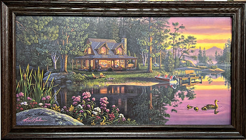 Kim Norlien Golden Moments Cabin Lake Duck Print-Framed (Wood) 37x 21