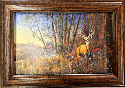 Jim Hansel Misty Morning Deer Bow Hunting Art Print-Framed 14.5 x 11.5