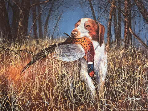 Jim Hansel Britany Pheasant Hunting Art Print- 16 x 12