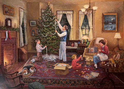 Lee Stroncek Trimming the Tree S/N Old Fashioned Christmas Art Print (21x15)