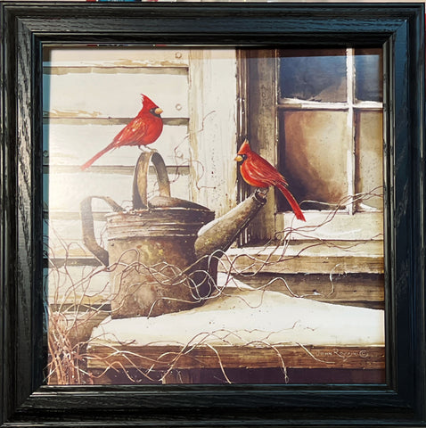 John Rossini Waitng for Spring Cardinal Art Print-Framed 14.5 x 14.5