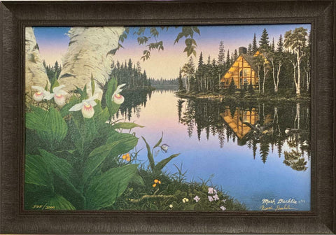 Mark Daehlin Lady Slipper Cove Cabin Lake Print-Framed 33.5 x 23.5