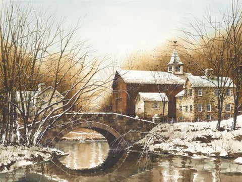 John Rossini Winter Reflections Farm Bridge Art Print (24x18)-Free shipping