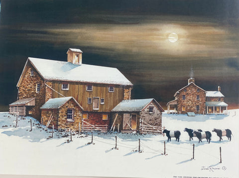 John Rossini Wolf Moon Farm Cow Moon Art Print 16 x 12