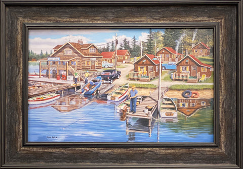 Ken Zylla Timber Lodge Cabin Lake Nostalgic Print-Framed 27.25 x 19.25